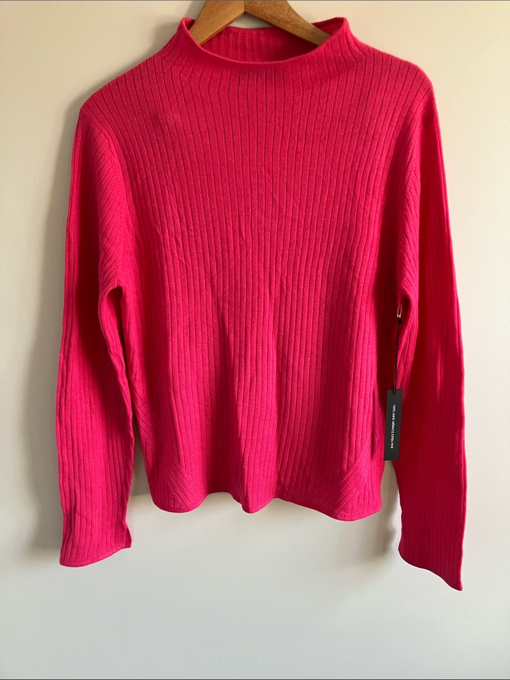 Tahari Ribbed Mock Turtleneck Sweater in Bright Pink extrafine merino wool